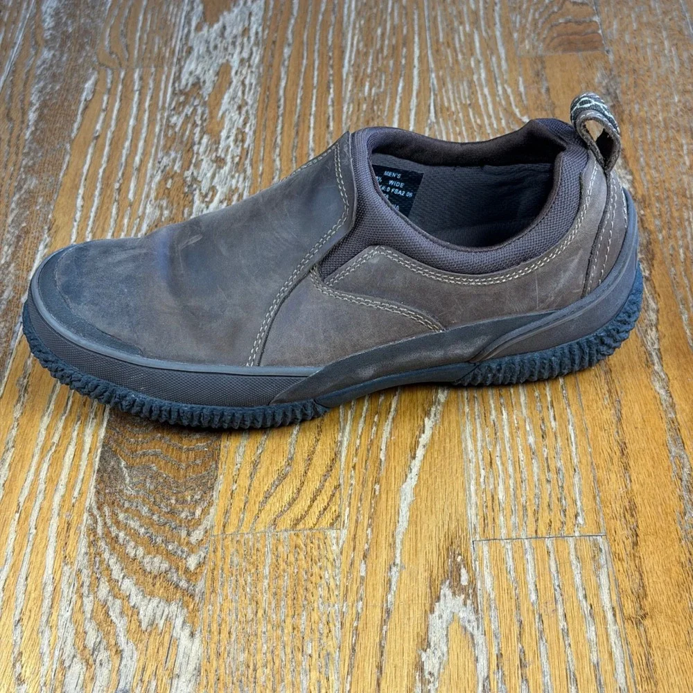 LL Bean Storm Chaser Mens 10.5 Wide Brown Leather Slip On Shoes Hiking Loafers